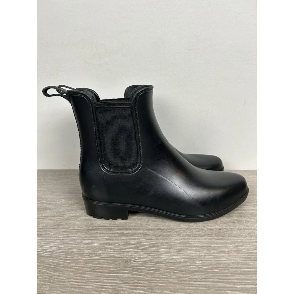 A New Day Women's Chelsea Black Pull On Flats Rain Boots Size 6 Waterproof EUC